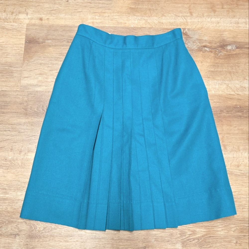 🇺🇸Elegant Vintage The Villager Teal Wool Pleated Skirt Size 8